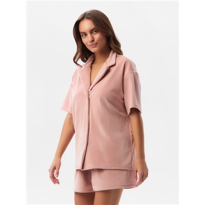 Пижама женская (рубашка, шорты) KAFTAN Plushy, размер 52-54, розовая