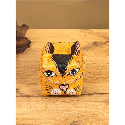 Корзинка «Кот», 10×10×13 см, бамбук, рыжая