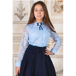 Блузка гипюровая с брошью SP008.1 (Голубой)