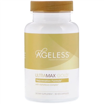 Ageless Foundation Laboratories, UltraMax Gold с комплексом AlphaNeuro Complex, 90 растительных капсул