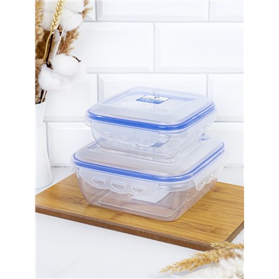 Набор пластиковых контейнеров Люкс квадратный 2 штуки 650/1500 мл / ZP2032A /уп 36/ ДОП СКИДКА НА КОРОБ 3%