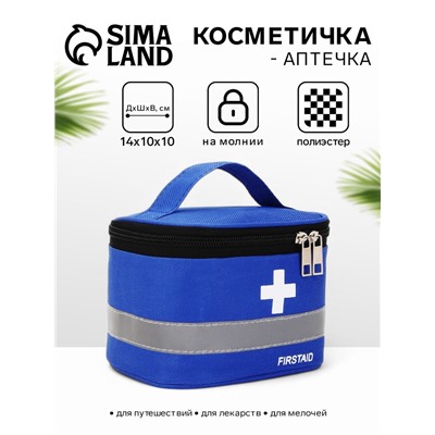 Косметичка-аптечка на молнии, на подкладке, с ручкой, с принтом, синяя
