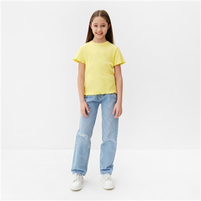 Футболка для девочки однотонная MINAKU: Basic line, жёлтая, рост 146 см