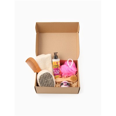 Набор подарочный «Этель», полотенце 30×60 см, мочалка, щётка