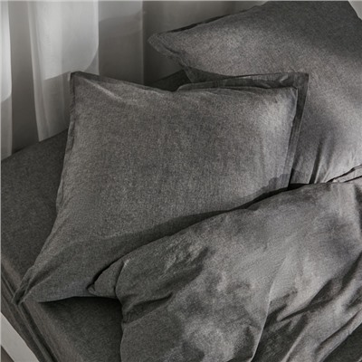 Простыня на резинке 2-спальная SL Home «Деним», 180×200+30 см, тёмно-серая, жатый хлопок