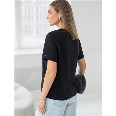 Нарядная футболка с принтом фольгой из премиального хлопка с эластаном