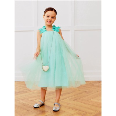 Платье нарядное для девочки MINAKU: PartyDress, рост 140-146 см, бирюзовое
