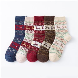 Шерстяные носки с оленями НАБОР 5 пар (Размер 36-39)