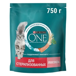 Сухой корм Purina One для стерилизованных кошек, лосось/пшеница, 750 г