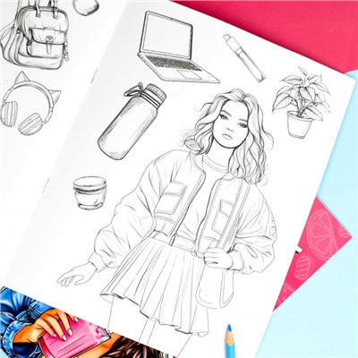 Книжка-раскраска 200х260 мм 8л "Современные девчонки" "СТИЛЬНЫЙ ОБРАЗ" 69337 Феникс