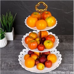 Ваза для фруктов 3-х ярусная 15/18/22 Круг белая / D-1244 /уп 100/ Пластик