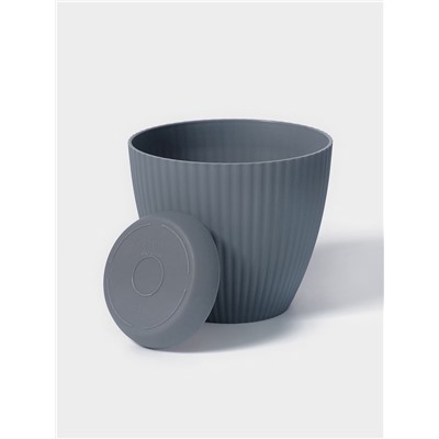 Горшок для цветов с поддоном Ribbed, пластиковый, 13.5×13.5×12 см, серый