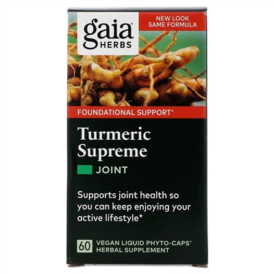 Gaia Herbs, Turmeric Supreme, для суставов, 60 веганских капсул с жидкостью Phyto-Caps