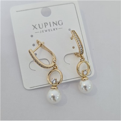 Серьги коллекция "Xuping" покрытие позолота, вставка: искусственный жемчуг и фианиты, арт.004.031
