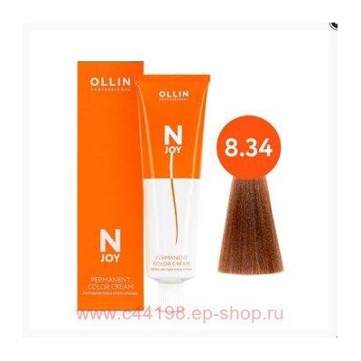 OLLIN "N-JOY" 8/34 – светло-русый золотисто-медный, перманентная крем-краска для волос 100мл