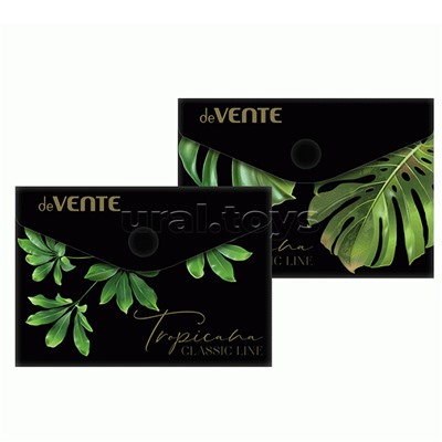 Папка-конверт на кнопке "Tropicana" A7 (105x74 мм) 180 мкм, непрозрачная с рисунком, тиснение фольгой, индивидуальная маркировка, 2 дизайна ассорти