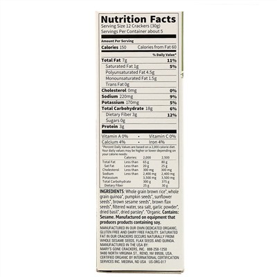 Mary's Gone Crackers, Super Seed Crackers, Basil & Garlic, 5.5 oz (155 g)