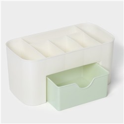 Подставка - органайзер для канцелярии «Эргономика», 21×10.5×10 см, 6 секций, белый/зелёный