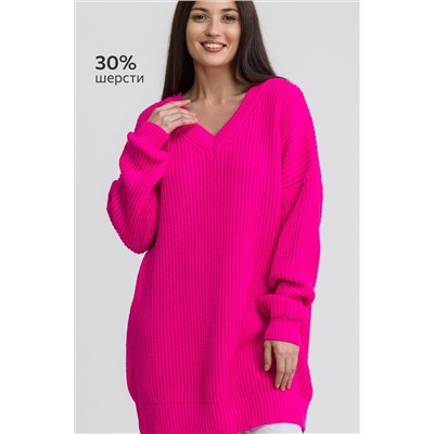 Женский удлиненный вязаный свитер оверсайз с V вырезом Happyfox