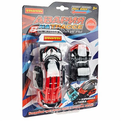 Машинка пластмассовая инерционная "Авария на трассе" Гонка красная (pull back) CRD 25x18,2x5,2см,