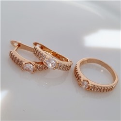 Комплект ювелирная бижутерия коллекция "Дубай" дорожка серьги и кольцо 18 р, покрытие: позолота, вставка: цирконы, цвет: прозрачный, арт.213.817-18