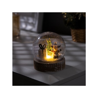 Светодиодная фигура «Шар с оленёнком» 8×8 см, дерево, пластик, батарейки AG13×3, свечение тёплое белое