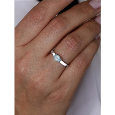 Кольцо из серебра с натуральным бирюзовым халцедоном родированное 925 пробы К-0103-52-09