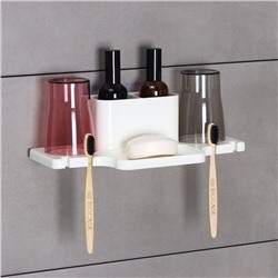 Держатель для зубных щеток настенный, с 2 стаканами на липучках, 31×9×14 см, белый