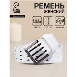Ремень женский, 102×3.5 см, прямоугольная пряжка из тёмного металла, белый