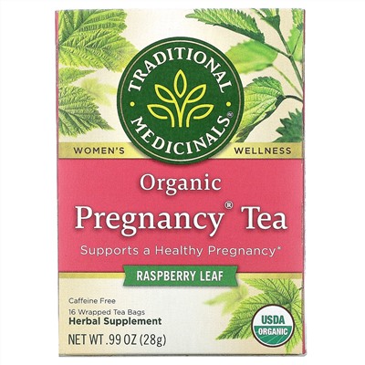 Traditional Medicinals, органический чай для беременных, листья малины, без кофеина, 16 чайных пакетиков, 28 г (0,99 унции)