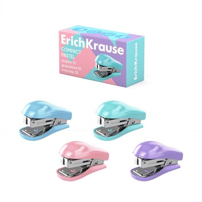 Степлер 10 на 15 листов мини 61734 Compact Pastel ассорти ErichKrause