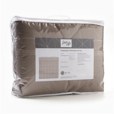 Покрывало LoveLife 2 сп «Бежевая клетка», 180×210±5 см, микрофайбер, 100% п/э