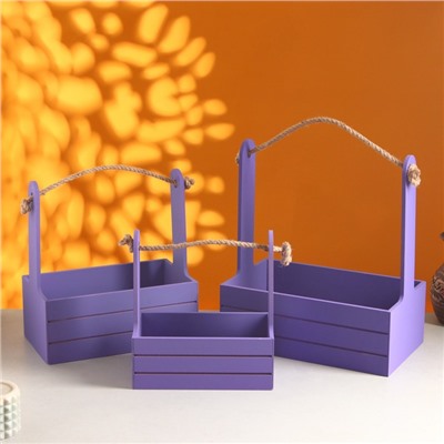 Подарочный ящик «Аром», деревянный, ручка - канат, фиолетовый, набор 3 шт.