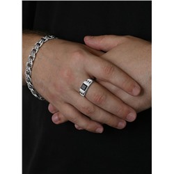 Печатка из серебра с чёрным плавленым кварцем и фианитами родированная 925 пробы 3302575р