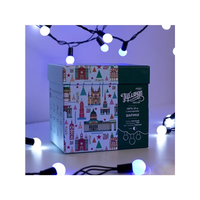 Гирлянда «Нить» 10 м с насадками «Шарики 1.5 см», IP44, тёмная нить, 100 LED, свечение бело-синее, мигание, 220 В