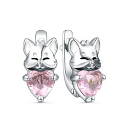 Серьги из серебра с эмалью и фианитами родированные - Лисички с сердцем 2313065
