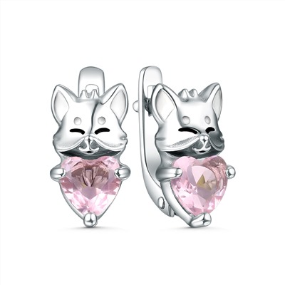 Серьги из серебра с эмалью и фианитами родированные - Лисички с сердцем 2313065