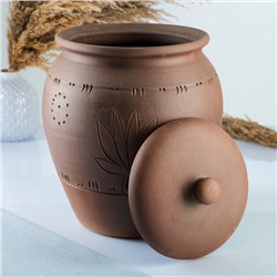 Банка для хранения чеснока Кунгурская керамика «С прорезью», 5 л, с отверстиями для вентиляции, молочение, коричневая