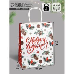 Пакет бумажный подарочный новогодний крафт «Новый год» 27×21×11 см