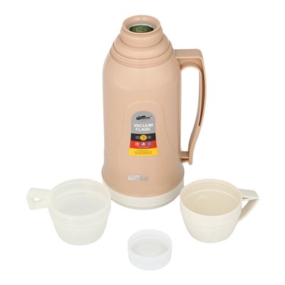 Термос 1.7 л, 14×34 см, со стеклянной колбой, сохраняет тепло 14 ч, пластик, бежевый