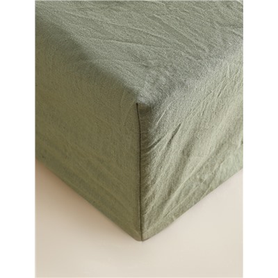 Простыня на резинке 1.5-спальная SL Home Linen collection, 140×200+30 см, зелёная, полулён