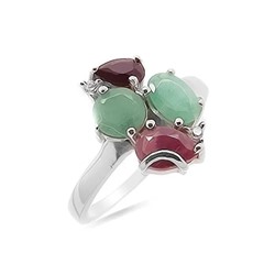 Кольцо из серебра изумруд, рубин, сапфир, Элеонора