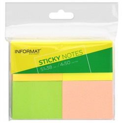 Бумага для заметок с клеевым краем 51х38 мм 50л 4 цв неон ассорти IFSNS5138-4N inФОРМАТ