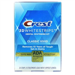 Crest, 3D Whitestrips, Classic Vivid, комплект для отбеливания зубов, 20 полосок