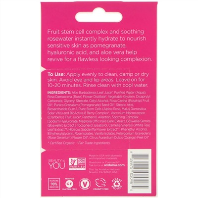 Andalou Naturals, мгновенное успокоение, маска лица с розовой водой 1000 Roses, 8 г (0,28 унции)