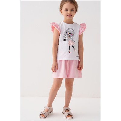 Комплект трикотажный для девочек: джемпер (футболка), шорты PLAYTODAY, 1240018