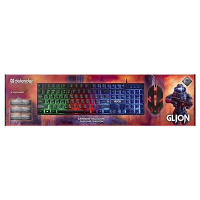 Проводной набор Defender Glion C-123 мембранная, игровая клавиатура с подсветкой (black)