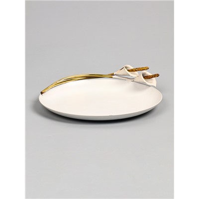 УЦЕНКА Блюдо сервировочное круглое «Белые каллы» белое с золотом. нержавеющая сталь 21×21.5×4 см 1