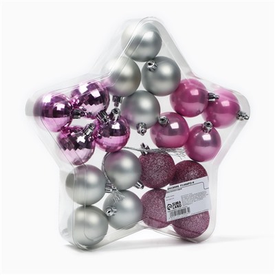 Шары ёлочные новогодние, d=5 см, 20 шт., розовые, серебристые