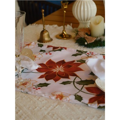Дорожка на стол «Доляна. Новогодние цветы», белая, 35×180 см